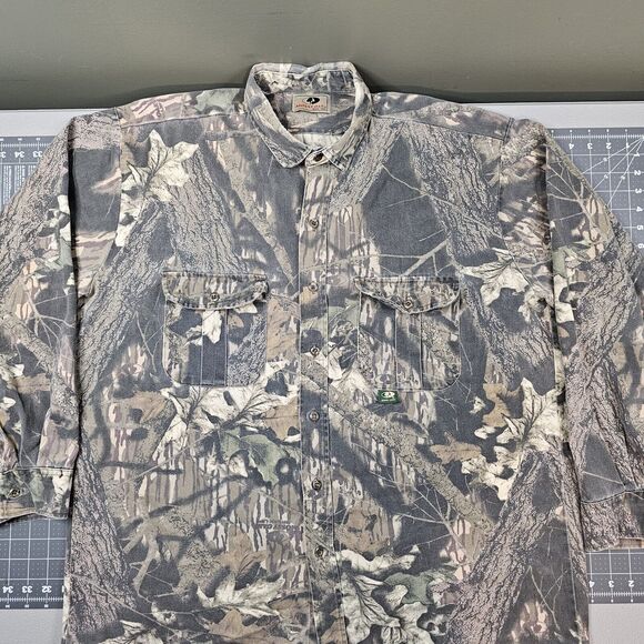 Mossy Oak Camo Safari Shirt XL Work Outdoors Realtree Hunting Grunge Y2K Twill - Picture 1 of 12